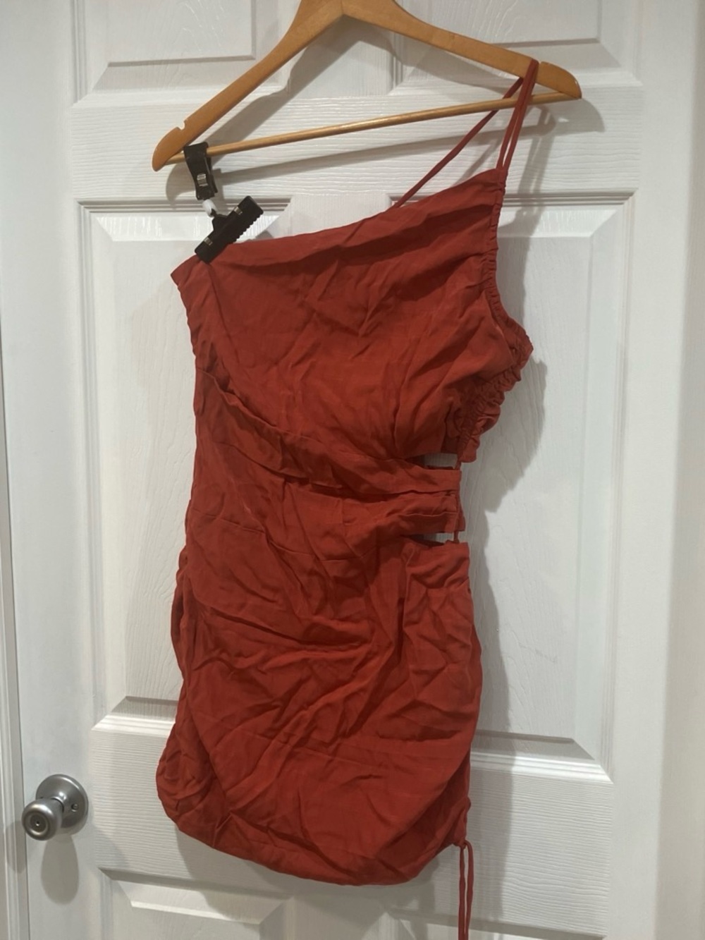 Lush Rust One-Shoulder Cutout Dress